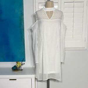 Chic White Long Sleeve Dress with Lace Accents